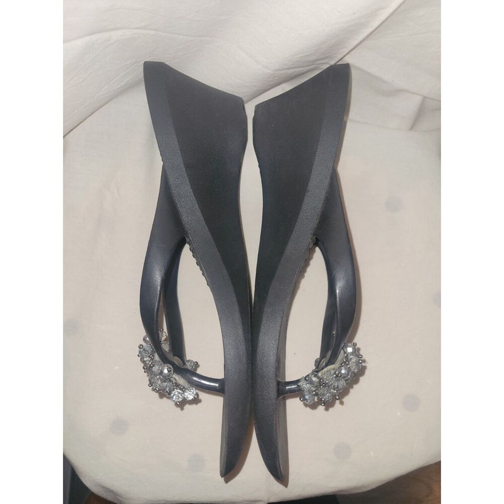 Oka-B "Okala" Beaded Wedge Flip Flops – Black – Size ML (8-9) – Made in USA